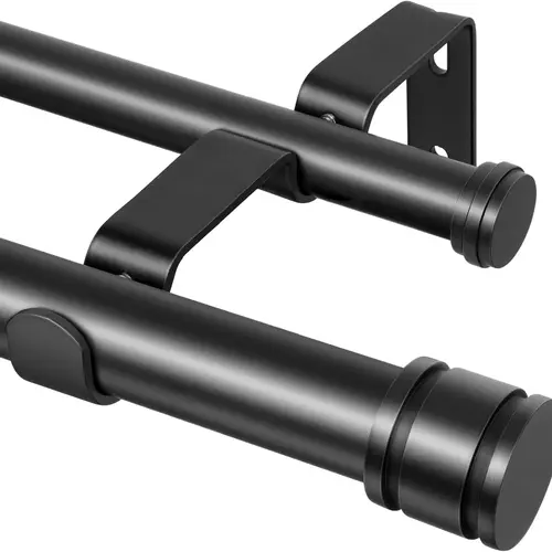 Inovaday Double-Strand Matte Black Adjustable Metal Curtain Rod Set, Heavy Duty Curtain Rods High Weight Capacity with Connection Point & Telescopic Expandable Structure Section,sohochic