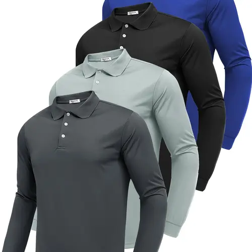 PINSPARK Men's 4-Piece Long-Sleeve Polo Shirt Set Moisture-Wicking Golf Shirt Quick-Dry Work, Hiking & Casual Collared Shirt,summerwins,father'sdaygifts,back to school,back to school shopping tiktokshopbacktoschool,back to school,back to school haul sohoc