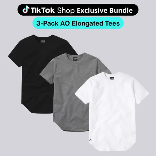 Cuts Men's AO Elongated Round Neck Short-Sleeve Top 3-Pack, Fitted Menswear, Anti-Odor Polyester-Cotton Blend, Wrinkle-Resistant Stretch Hem