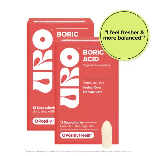 URO Boric Acid Vaginal Suppositories (2-Pack) – pH Balance & Freshness Support with Lactic Acid & Aloe – Vegan, Paraben-Free, Fragrance-Free