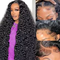 220 Density 20-34 Inch Deep Wave Curly Lace Front Wigs Human Hair 13x6 HD Lace Frontal Wigs Human Hair Pre Plucked Deep Curly Wigs Human Hair for Women Natural Black