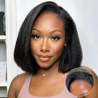 Celie Hair Natural Blowout Bob Kinky Straight Half Wig Flip Over Install Seamless Blends Hairline Wear Go Glueless Wig Human Hair Beginner Friendly #SohoChic