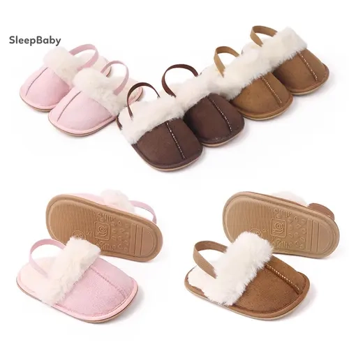Toddler Infant Shoes, Unisex Fluffy Plush Slides with Contrast Color Design, Warm Winter House Slippers with Non-Slip Rubber Sole, Toddler Shoes Infant, Kids Shoes,back to school,sohochic