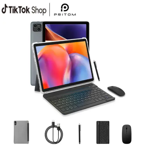 [Back To School]PRITOM 10.1-inch Tablet Set 128GB ROM 8(4+4)GB RAM Smooth Android Tablet Dual Camera Bluetooth Keyboard Mouse Stylus 2.4G/5G WIFI Type-C Charging Large Storage Back-to-school Gifts MothersDay Gift, Father's Day, Backtoschoolshopping,sohoch