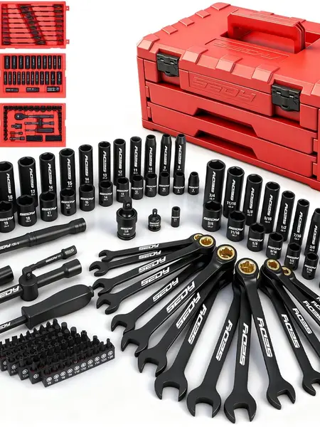 Premium 132or 148-Piece Mechanics Tool Set, SAE/Metric 1/4" & 3/8" Drive Socket Set, Ratcheting Wrenches, Extensions & Adapters, Quick-Release Ratchet, Professional Auto Repair Tool Kit with Storage Case, Christmas Gift#Fathersdaygift,toolupgrade
