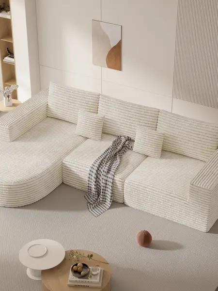 【2 Packages shipping】110" Modular Sectional Sofa Couches, Cloud Couches for Living Room, Boneless Sofa with Deep Seat,L-Shape Couch with Chaise,No Assembly Required,Beige,