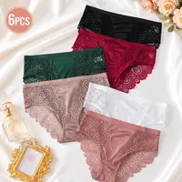 Women's 6pcs Lace Floral Cotton Briefs Set - Basic, Comfortable, Breathable, Stretchy, Durable, Seamless Panties for Women, Lady, Bridal/Wedding Use, Secure Fit, S-XL, Everyday Wear, Ultra-Soft Fabric, Girly Feminine Items