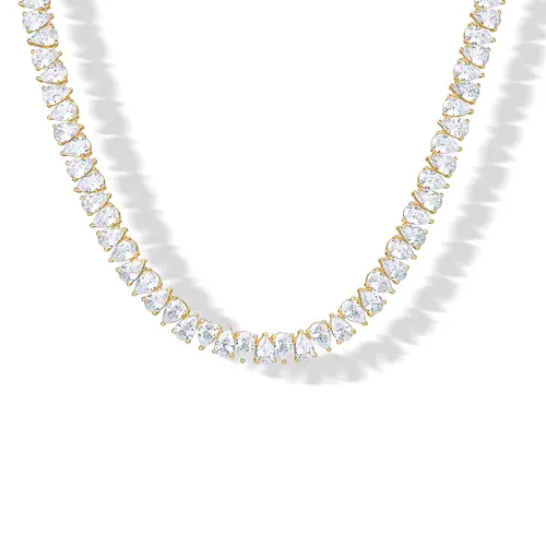 PAVOI 14K Gold Plated Pear Cubic Zirconia Tennis Necklace for Women – Tennis Chain Necklaces – Sizes 15" and 18"