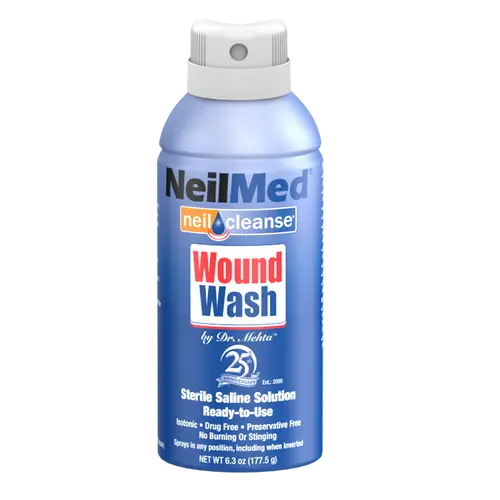 NeilMed NeilCleanse Wound Wash Saline Spray - Sterile, Isotonic Cleansing Solution for Minor Wounds & Piercings - No Burning or Stinging - Ready-to-Use - 6.3oz
