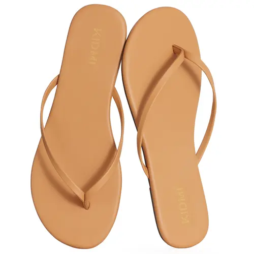 KIDMI Flip Flops for Women Summerwins Women's Memory Foam Comfortable Flat Thong Sandals Vegan Leather Flat Sandals Non-Slip Beach Essentials Flats for Women Sandals