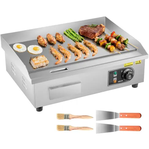 【toolupgrade】VEVOR Commercial Electric Griddle,21 x 11.8 inch1750W122-570°F Adjustable Temp ControlStainless Steel Countertop Flat Top Grill with 2 Spatulas2 Brushes and 4 Foot Padsfor SteakPancake