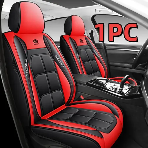 1PC Black-Red PU Leather Front Car Seat Covers, Full Coverage Sporty Luxury Auto Interior Upgrade, Premium Auto Accessories That Protects Seats, Leather‑Look Finish,toolupgrade