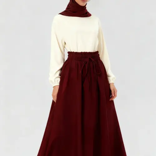 Women's Long Dress Elastic Waist A-Line Fake Drawstring Pockets Plain Layered Hem Fashion Midi Skirt Flowy Flared Skirt Flowing Skirt Skirt With Pocket