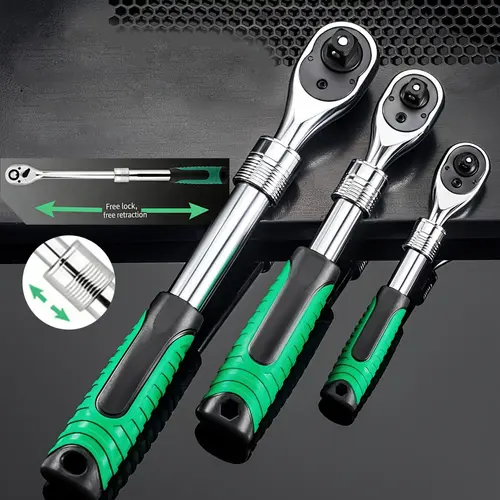 3-Piece Multifunctional Socket Wrench Set - Adjustable Ratchet, Power Ratchet, Quick Opening, 72-Tooth, 1/4", 3/8", 1/2" Drive, Extension, Flip Direction Fast Gear, High Torque, 304 Stainless Steel for Tire, DIY Maintenance, Adjustable Ratchet Wrench, Hig