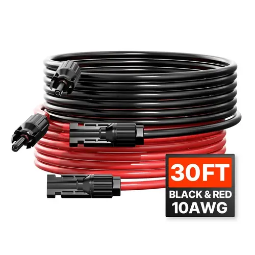 【toolupgrade】VEVOR Solar Panel Extension Cable Set (2 Pcs) - 30FT Red, 30/100FT Black, 10AWG 6mm² PV Cable, 100% Tinned Copper, High Conductivity, Plug & Play Waterproof Connectors for Solar System, DIY Connections, Home/RV Use, Diy Solar Connections, Po