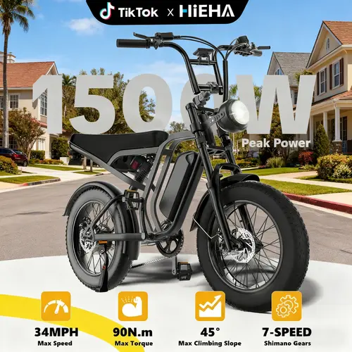 【HIEHA】1500W Peak All-Terrain Electric Bike for Adults, 34+ MPH, 40+ Mile Range, 48V 15Ah Removable Battery, 20" x 4.0" Fat Tires, Full Suspension, Fast Charging, UL 2849 Certified Commuter E-Bike,tiktokshop,backtoschool