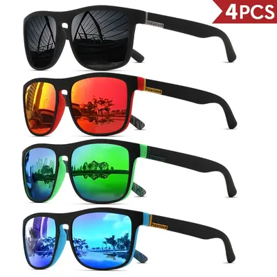 XUH Unisex Polarized Cycling Glasses 4-Pack - Classic Square PC Frame, UV400 Shield, Lightweight Sunglasses, Men's Sunglasses, Adults' Accessories, Mens Gifts for Cycling