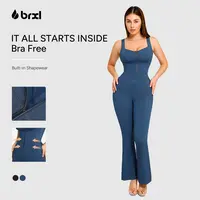 BRXL Women's Faux Denim Shapewear Jumpsuit - Casual Bodycon with Flared Legs and Tummy Control, Strap, Fashion, Women's Clothes, Shape Wear, Sleeveless#sohochi #backtoschool