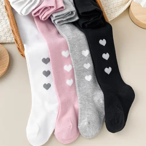 4-Pack Casual Heart Pattern Jumpsuits for Girls, Children, Spring & Fall Wear, Daily Fashion, Comfortable and Stylish, Soft Comfy Socks, Breathable Soft Socks, Polyester Socks, Clothes