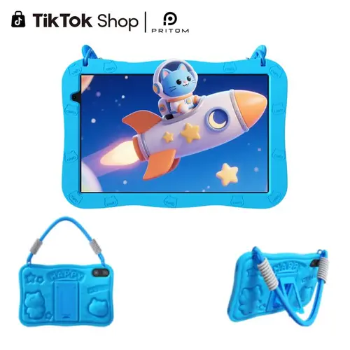 [SohoChic] PRITOM Kids Learning Tablet 10 inch Android 16 Tablet with WiFi 6 8GB RAM 32GB Storage 6000mAh Battery Dual Camera Educational Apps Animal Flash Cards Parental Control Protective Silicone Case Perfect Gift for Boys and Girls Backtoschool