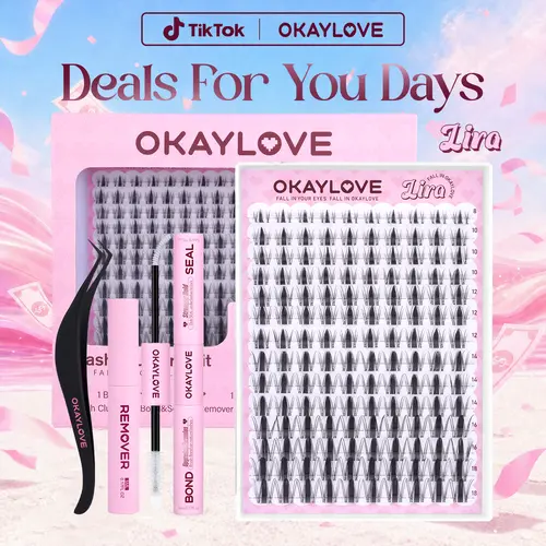 OKAYLOVE Lira Lash Clusters Kit - Cosmetic Beauty Products with 1-2 Weeks Long-lasting Lash Bond & Seal, Tweezers, Eyelash Remover for DIY Home Alt Makeup Styling (Ideal for Natural Clean Girls Gifts), Makeup Gifts #backtoschool #sohochic