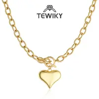 Tewiky Gold Large O-Link Chain Puffy Heart Pendant Necklace for Women, Shiny Smooth Statement Necklace Back To School