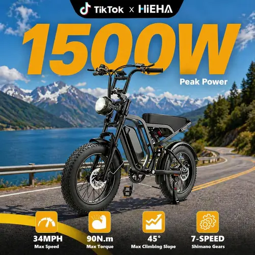 【Hieha】Summer Sale 1500W Electric Bike for Adults ,lFullSuspensionTop Speed 30+MPHRange 40+ Miles | 48V 15AhRemovableBatterylLED Headlights 20-InchAll-Terrain Fat Tires lUL2849Certified ebike