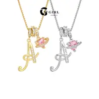 GGIRL Initial Heart Necklace for Women Pink Cubic Zirconia Pendant Letter Diamond 18K Gold Plated Unique Design Fashion All-Match Jewelry Gifts for Daily Summer Beach Parties Holiday Birthdays Anniversaries Summerwins Various Festivals Occasions, Gf Gift,