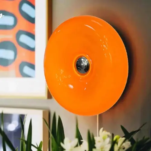 Rechargeable Orange Donut Lamp - Plastic Shade Retro-Modern Home Light, 3-Color Dimmable LED Bedside/Table/Wall Sconce for Bedroom Desk, Ambient Lighting Room Decor & Gift, Lights,sohochic