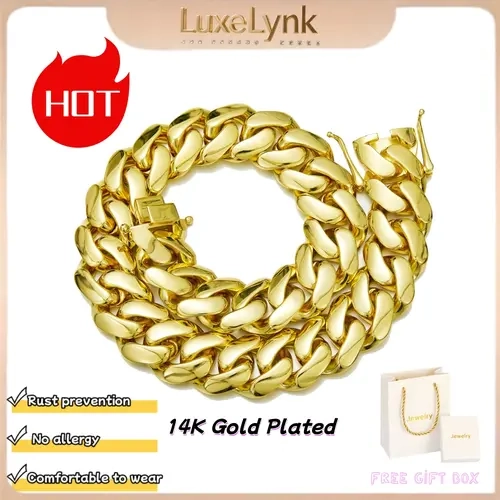 【Lock style】14K gold-plated chunky Cuban chain necklace or bracelet for men, Miami style, 8/10/12/14/16/18/20/22mm, hip-hop style necklace, Valentine's Day gift, Christmas gift, Miami fashion item.