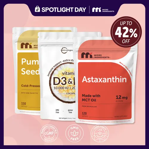 Emily May’s Glow Hair bundle: Astaxanthin 120 Softgels, Pumpkin Seed Oil 150 Softgels, Vitamin D3 K2 10000IU 180 Softgels