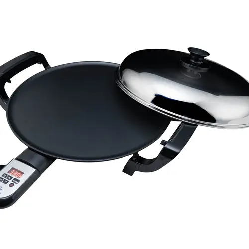 ETHNIQ 16 In Round Table Top Grill - Corded Compact Electric Griddle with Nonstick Coating, Digital Temp Control, Even Heating, Teff Maker for Ethiopian Injera Cooking, Beginner-Friendly
