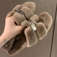 Mao Mao Women's Stylish Soft Fur Slippers, 2026 Spring-Autumn Round Toe, Non-Slip Sole, Adjustable Straps, Elegant Home Footwear, Cozy for Home Lounging Flipflops,back to school haul