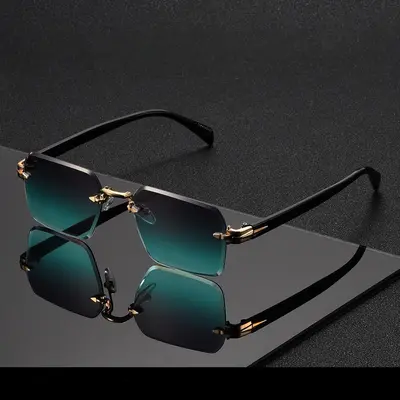 Unisex Sleek Rectangular Sunglasses, Stylish Rimless Vintage Design with Retro Street Vibe & Trendy Retro Edge, Casual Fashion Eyewear Accessories