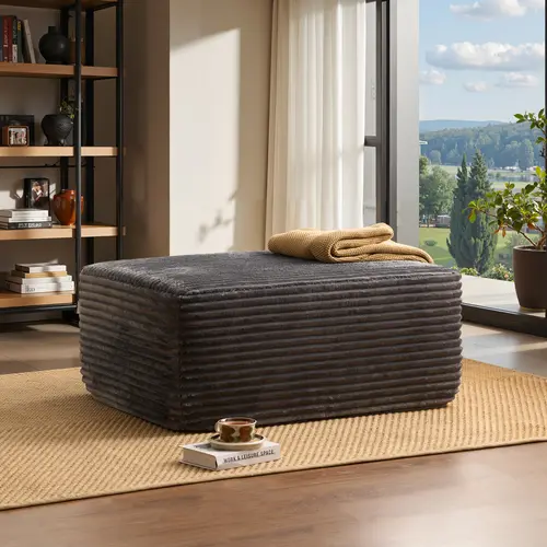 HOOOWOOO 37" Plush Corduroy Cloud Velvet Boneless Ottoman for Sofa Couch, Ottoman Foot Rest, End of Bed Bench, No Assembly Required tool-free for Living Room, Bedroom, Entryway