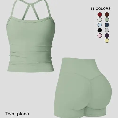 Women's Quick-Dry Two-piece Set, Solid Backless Cami Top & High Waist Tummy Control Butt-Lifting Shorts, Ladies Sportswear, Activewear Fitness Wear, Fitness Wear for Yoga, Gym, Running & Indoor Outdoor Wear, Sports Clothing Set