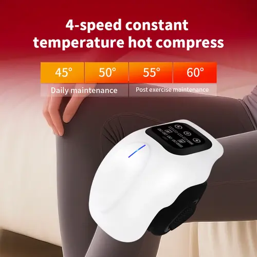Adjustable Lightweight Knee Massager with 4-Speed Hot Compress - Joint Pain Relief, Heat Therapy, Massage - Portable Knee Care Device for Daily, Post-Workout Soothe Use