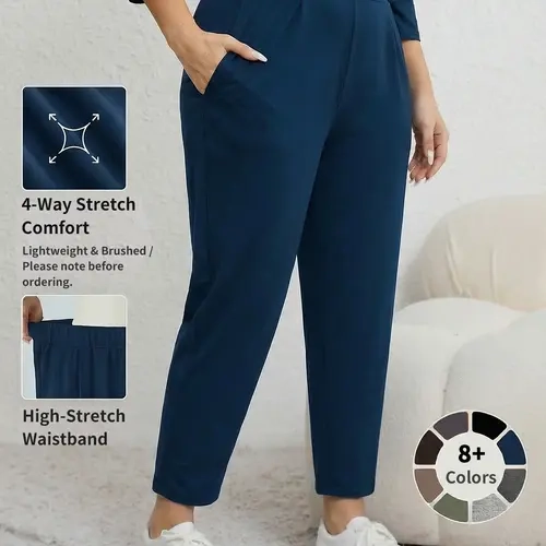 Women's Plus Size Outdoor Casual Front Pleated Side Pocket Skinny Fit Bottom Pants, Loose Sport Yoga Long Pants, Casual Summer Bottoms, Exercise Pants, K1120plus