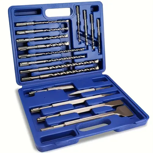 17-Count SDSPlus Rotary Hammer Drill Bits & Chisels Set, Shank Step Bits for Professional Concrete, Masonry Work (Concrete, Brick, Block, Stone Drilling Tool),toolupgrade