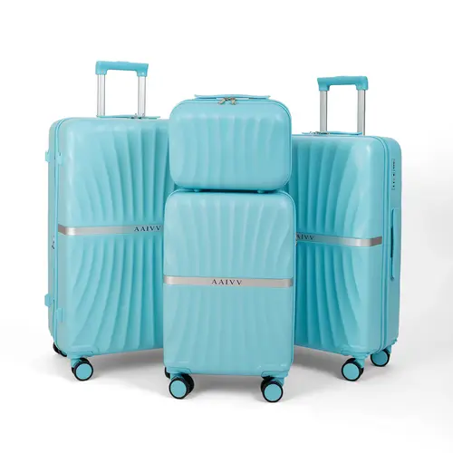 AAIVV 4-Piece Expandable ABS Luggage Set - 13/20/26/28in, 360° Smooth Roll 4 Wheels, TSA Lock, USB Charging Port, Cup Holder, Leakproof Zipper Closure, Airline-Approved Carry On, Solid ABS Shell, Clean/Dirty Zones, Travel Luggage Bags, International Gift
