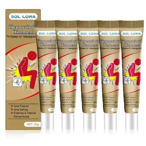 Herbal Hemorrhoid Cream for Adults - Alcohol-Free Original Formula, Fragrance-Free Combination, Targeted Relief, Local Application, Hydrating Moisturizers, Unisex Body Care Multi-Pack (5 x 20g Tubes), 24-Month Shelf Life