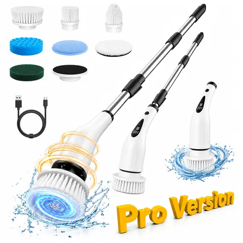 2026 Upgrade Cordless Handheld Electric Spin Scrubber, IPX7 Waterproof USB Rechargeable Cleaning Tool, 3-Adjustable Extension Handle, 4 Replaceable Brush Heads, 2-Speed for Bathroom, Kitchen, Cordless Handheld Scrubber, Usb Rechargeable Scrubber