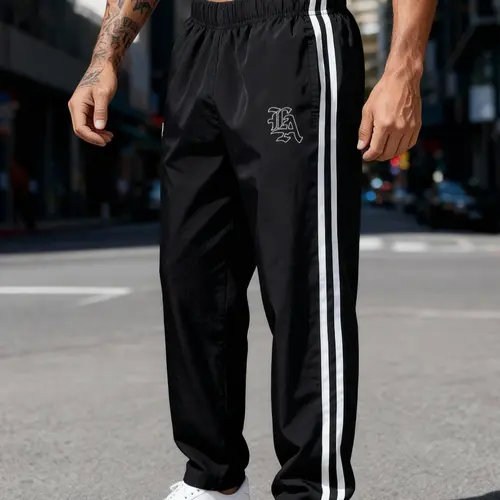 Men's Fashion Drawstring Straight Leg Pants, Loose, Side Stripe Design, Velvet Fabric, Casual Sportswear for All Seasons, Outdoor Leisure, Athleisure Style Bottoms, Sporty Casual Sweatpants