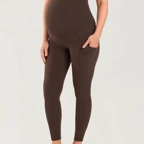 MOMANDA Maternity Workout Leggings with Pockets Over The Belly Pregnancy Yoga Pants Athletic Tights 25"