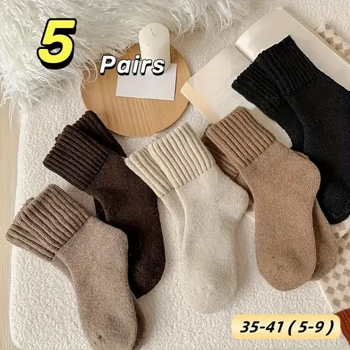 Lady's 5 Pairs Boxed Rayon Solid Mid-Calf Socks - Casual, Soft, Comfy, Warm with Snug Sleep Band for Fall & Winter Daily Wear, EU 36-39,sohochic