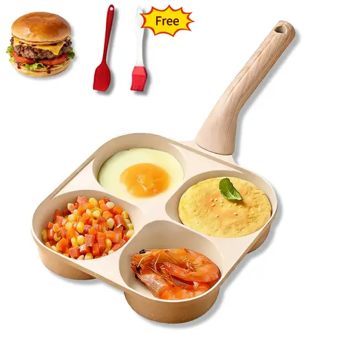 Non-Stick 4-in-1 Breakfast Pan for Frying Eggs, Hamburgers & Scrambled Eggs - Multi-Functional, Fast Heating, Durable, Easy Clean, Space-Saving, Eco-Friendly, with Silicone Strips & Tempered Glass Lid Cookware,sohochic