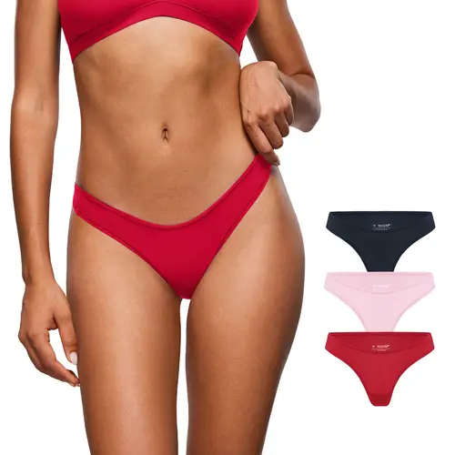 INLYRIC Women's Inbarely Soft V-shaped Low Rise Thongs 3 Pack Breathable Fabric