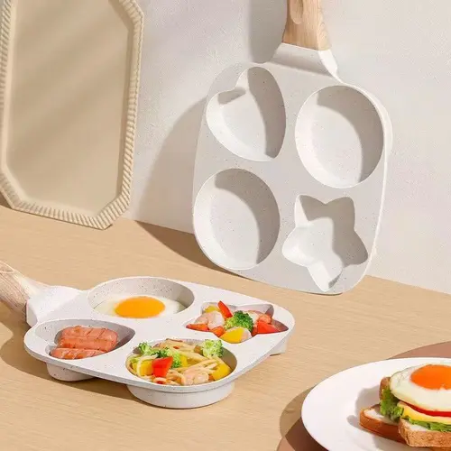 4-in-1 Non-Stick Egg Frying Pan with Hearts in 4 Slots - Kitchen Gadget for Cooking Eggs, Hamburgers on Stove, Oil-Saving, Easy to Clean, Wooden-Friendly Handle, Multi-Shape Breakfast Cookware,sohochic