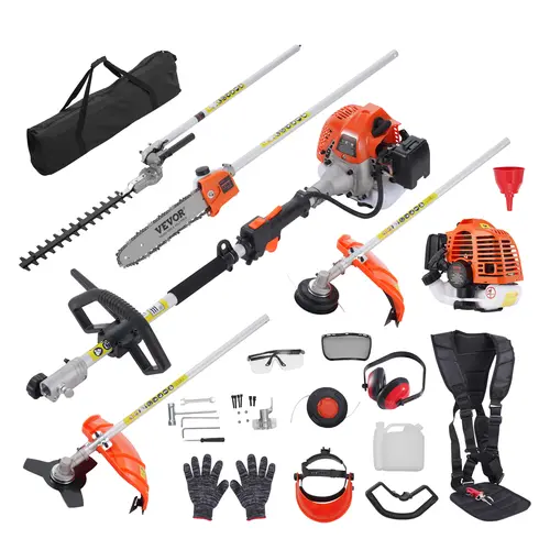 VEVOR 52CC Gas Lawn Tool Kit - 6-in-1 Portable Cutting Equipment with Hedge Trimmer, Weed Eater, String Trimmer, Brush Cutter, Edger, Pole Saw Pruner, Blade, Shoulder Strap, Protective Gear, 40-Min Runtime, Reduces Arm Strain,toolupgrade