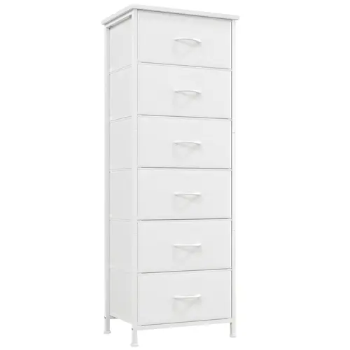 Somdot 6-Drawer Fabric Storage Tower with Fabric Bins, Steel Frame, Wood Top, Sturdy Sliding Door - Closet Organization Chest (Above 25 kg, Christmas Gift for Bedroom)